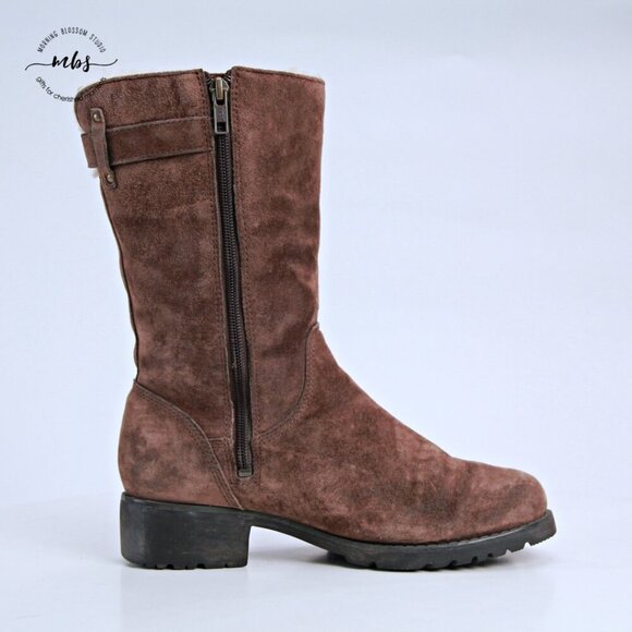 UGG Australia Maddison Mid Calf Side Zip Buckle Suede Boots Brown Women 7 - Picture 8 of 15